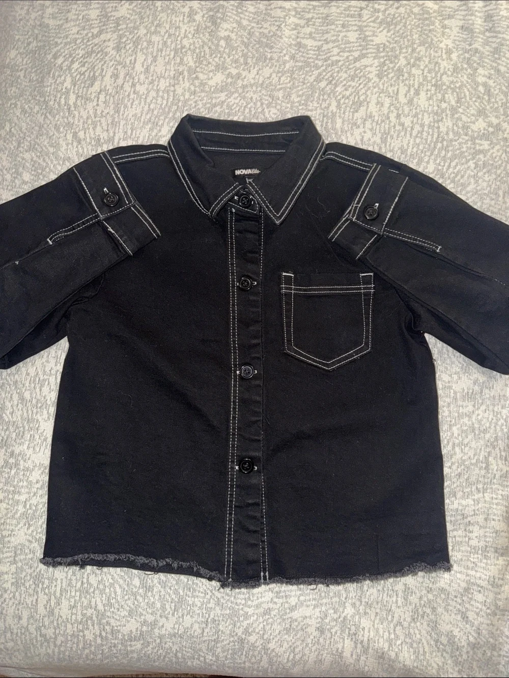 Fashion Nova Black Kids Button-Down Shirt/Jacket with White Contrast Stitching